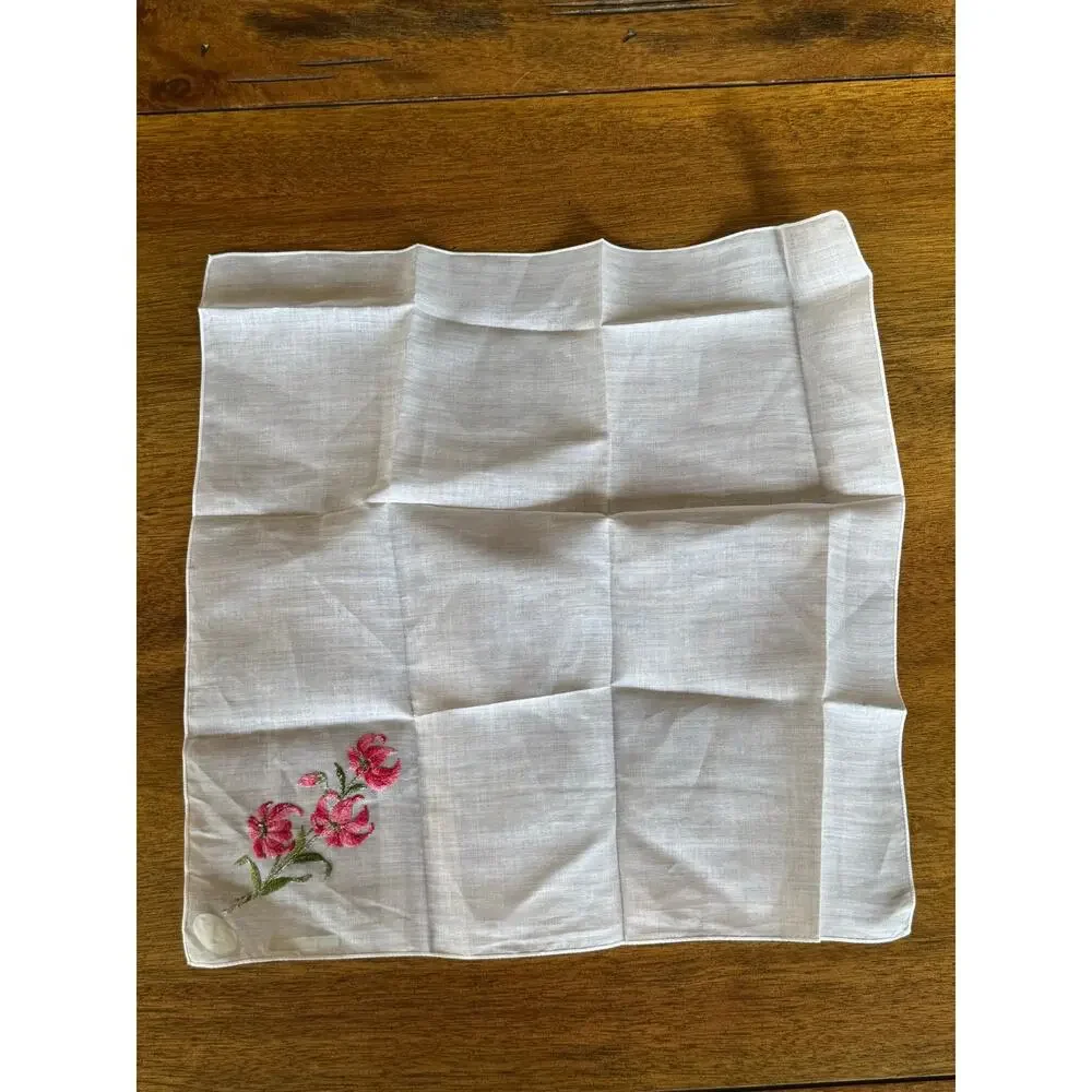 Vintage 1950s Swiss Cotton Cocktail Napkin Embroidered Floral NOS